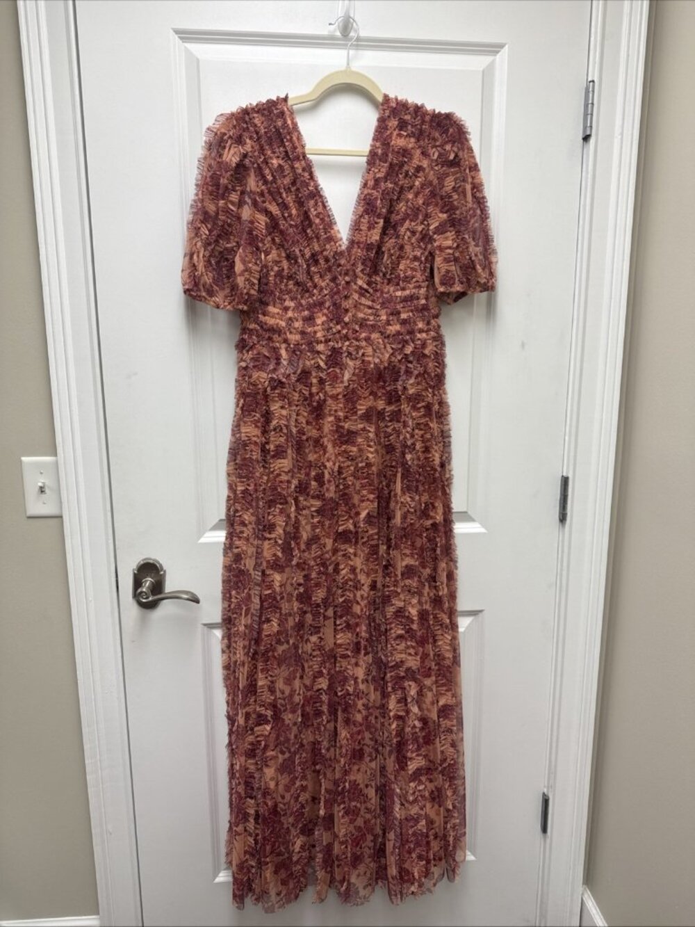 MAC DUGGAL Size 6 Orange Rose Floral 8013 V-Neck Ruffles Maxi Gown Dress NWT - Picture 8 of 15